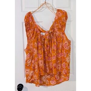 Old Navy Floral Print Peasant Top Tie‎ Back Blouse Plus Size 4X NWOT